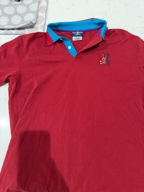 Psycho Bunny Red Polo with Blue Contrast Collar